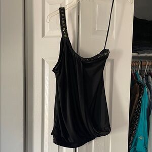 🔥 BCBGMAXAZRIA Black One-Shoulder Embellished Draped Top 🔥